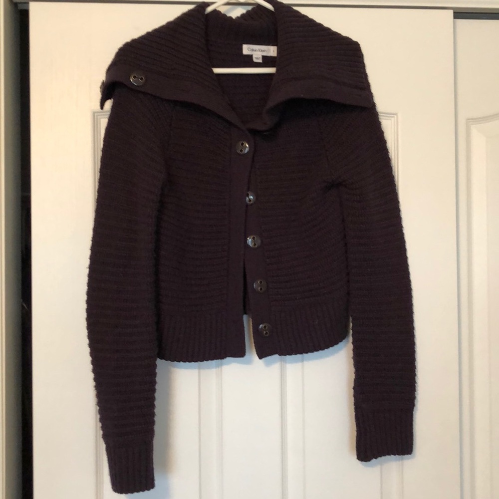 Calvin Klein button down cardigan with Shaw collar